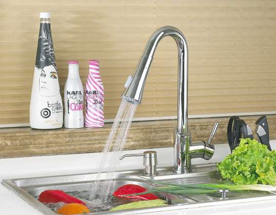 Kitchen mixer tap with hand shower and swivel spout - chrome finish