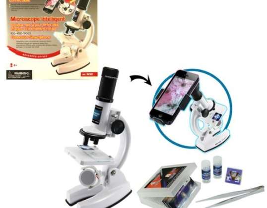 Smart microscope set for children, with smartphone adapter