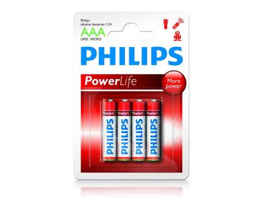 Ισχύς μπαταρίας Philips ζωής LR03 AAA (4 Μονάδες)