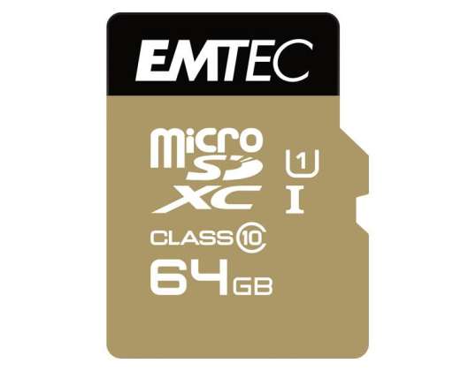 Адаптер MicroSDXC EMTEC 64 ГБ CL10 EliteGold UHS I 85 МБ/с Блистер