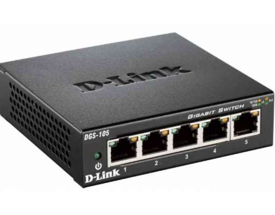 D Link Black Switch Copper Wire 1 Gbps 5 Port 3U External DGS 105/E