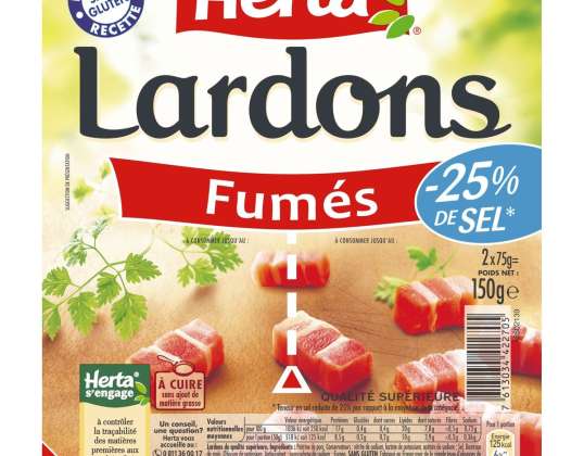HERTA - 2x75g lardons fumes -25% sel herta