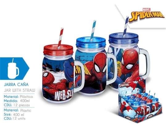 Spiderman cup with straw - random model - 8435507804318