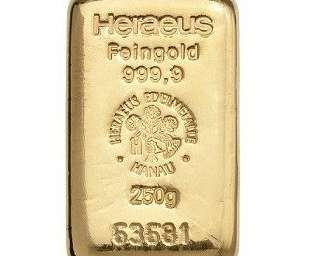 250 Gramm Goldbarren (Heraeus)steuerbefreit nach § 25c USTG