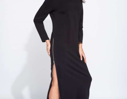 Long black knitted dress ladies clothing-Wholesale