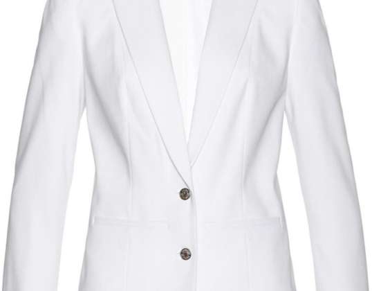 Women&#39;s Blazer White With Striped Rib Cuffs Jacket Clothing