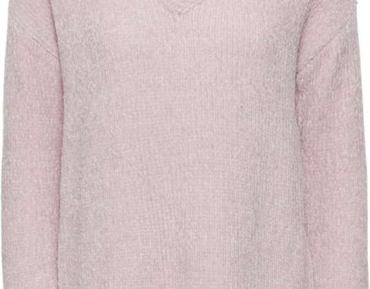 Ladies Velvety Sweater Pink Knit V-Neck Sweater Winter Fashion