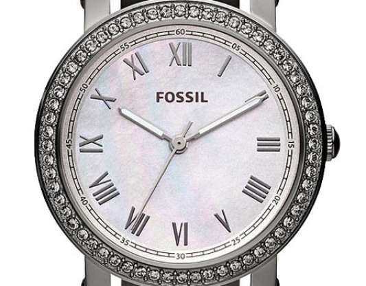 Fossil Uhr Damenuhr ES3188 Emma Analog Strass Lederarmband Grau...