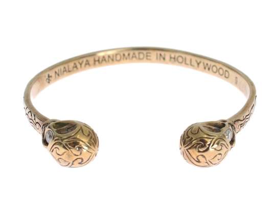 Nialaya Gold Band Skull 925 Silver Bangle Bracelet