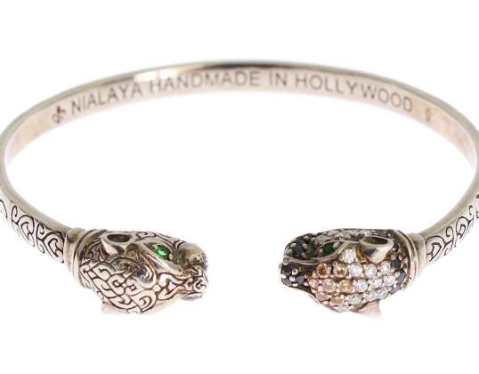 Nialaya Panther 925 Silver Crystal Bangle Armband