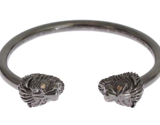 Nialaya Zwarte Rhodium Lion Bangle Armband