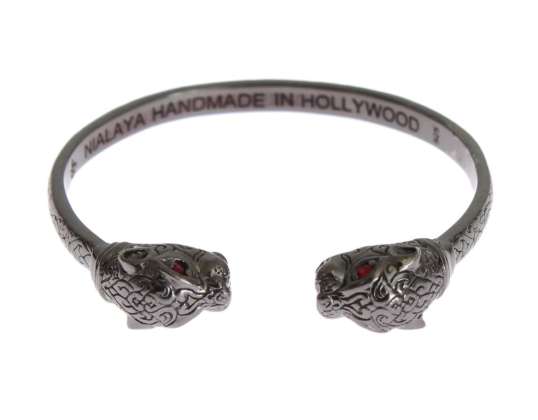 Nialaya Gray Panther 925 Sterling Silver Bangle Bracelet
