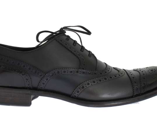 Dolce & Gabbana Black Blue Leather Oxford Wingtip Shoes