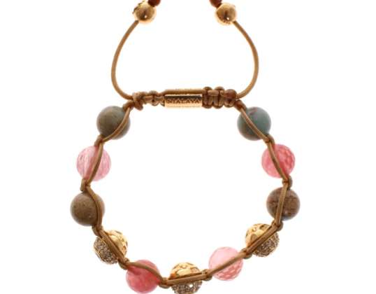 Nialaya Cherry Quartz Opal CZ 18K Gold 925 Stříbrný náramek