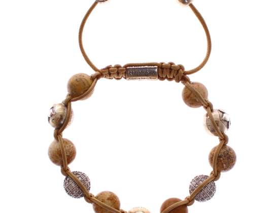 Nialaya Jasper Bead Clear CZ 925 Sterling Silver Náramek