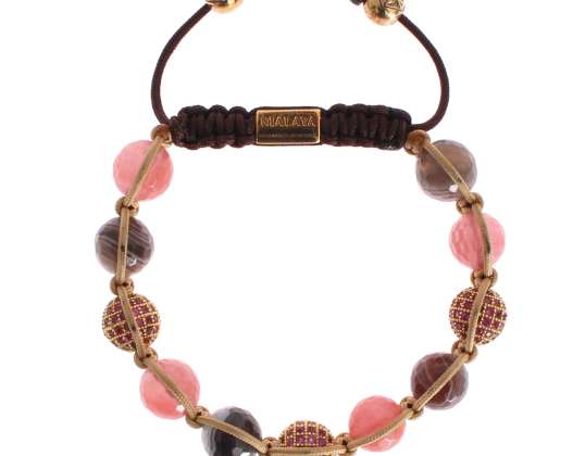 Nialaya CZ Achát Quartz Gold 925 Stříbrný náramek