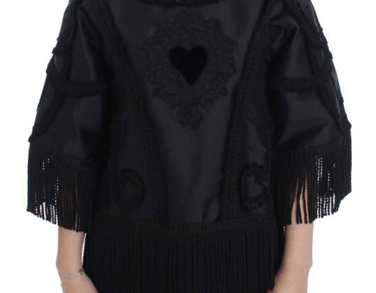 Dolce & Gabbana Черно Torero сърце ресни блуза