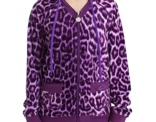 Felpa con cappuccio leopardata Cavalli Purple con zip