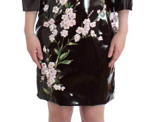 Dolce & Gabbana Vestido floral de charol negro pintado a mano