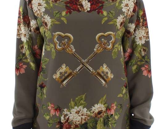 Dolce & Gabbana Green Key Floral Print Silk Pulover