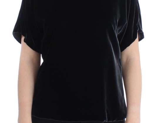 Dolce & Gabbana Черна кадифена блуза с къс ръкав