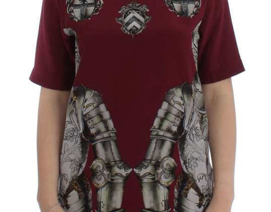 Dolce & Gabbana Red Knight Print Silk Blouse T-shirt