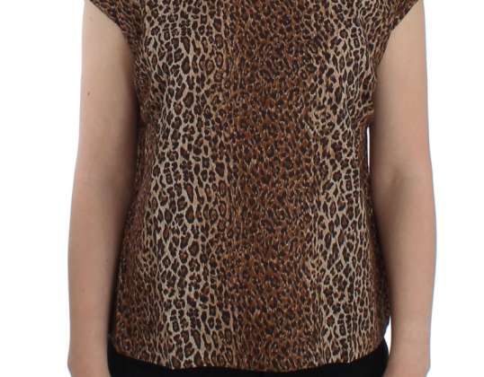 Dolce & Gabbana Braune Baumwollbluse mit Leopardenprint