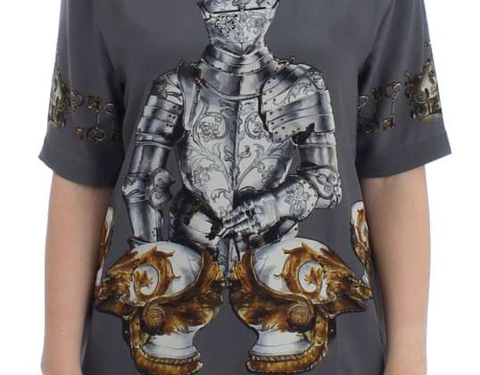 Dolce & Gabbana Grau Knight Crown Print Seidenbluse Top