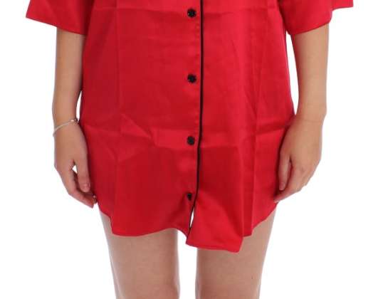 Dolce & Gabbana Red Silk Stretch Oversize Nachtwäsche Shirt