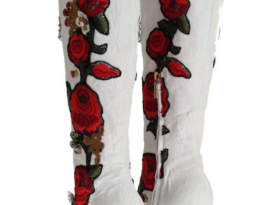 Dolce & Gabbana Rosen Kristall Gold Herz Brokat Stiefel Schuhe