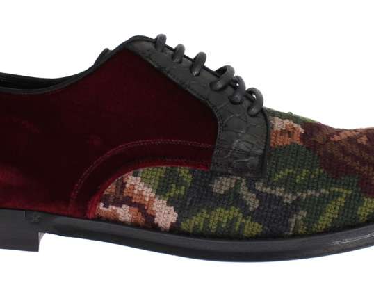 Dolce & Gabbana Bordeaux Samt Ricamo Kaiman Kleid Schuhe