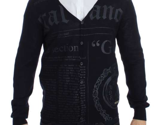 Galliano Black Wool Button Down Logo Cardigan