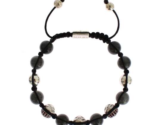 Nialaya Red CZ Gris Ágata 925 Pulsera de Plata