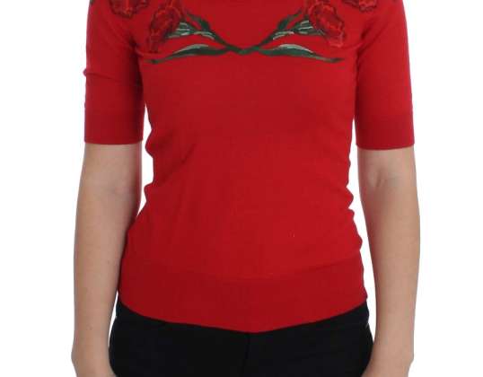 Dolce & Gabbana Red Roses Applique Pullover Sweater