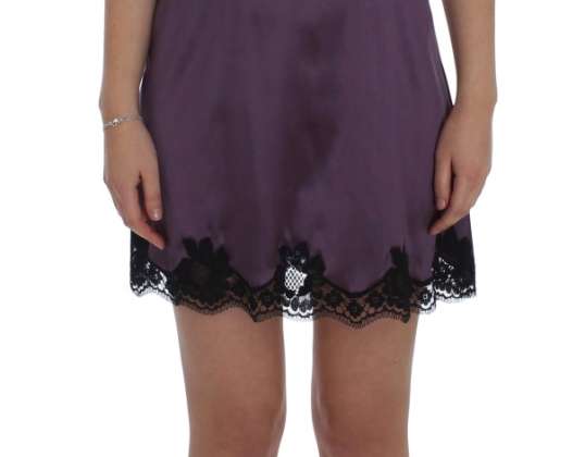 Dolce & Gabbana Purple Silk Black Dantelă Lenjerie Dress