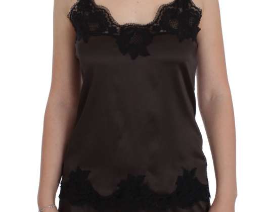 Dolce & Gabbana Brown Silk Stretch Lace Lingerie Top