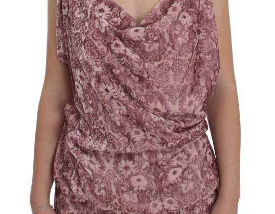 EXTE розов цветен печат вискоза копринена блуза отгоре