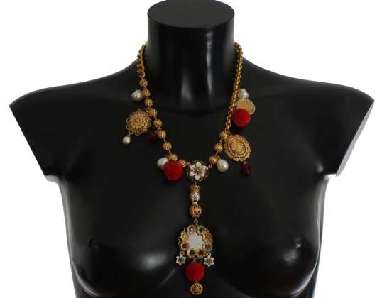 Dolce & Gabbana Χρυσός Ορείχαλκος Κρύσταλλο Φλοράλ Σικελία Γοητεία Αλυσίδα Κολιέ