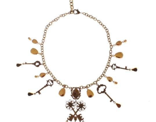 Dolce & Gabbana Gold Brass Floral Crystal Sacred Key Charms Necklace