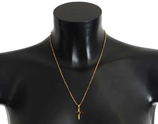 Dolce & Gabbana Gold Brass Beaded Chain Cross přívěsek náhrdelník