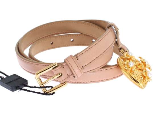 Dolce & Gabbana růžová kůže Gold Crystal Heart Pendant Belt