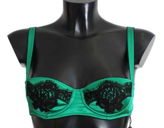 Dolce & Gabbana Yeşil Saten Siyah Dantel Streç İç Çamaşırı Sütyen