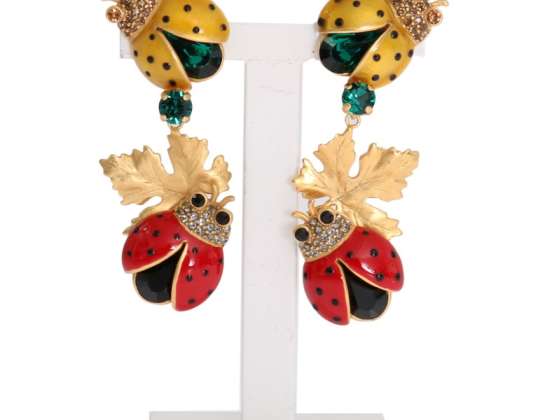 Dolce & Gabbana Gold Brass Ladybug Crystal Clip On náušnice