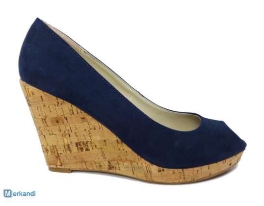 Blaue Wildlederimitat -Peep-Toe-Schuhe mit Keilabsatz