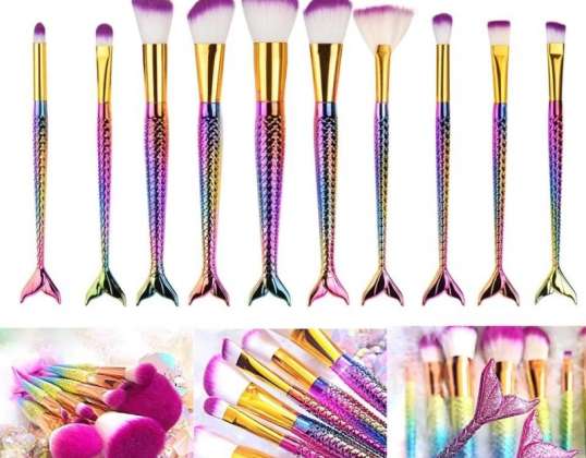 Makeup brushes in case mermaid 10 pcs (A137)