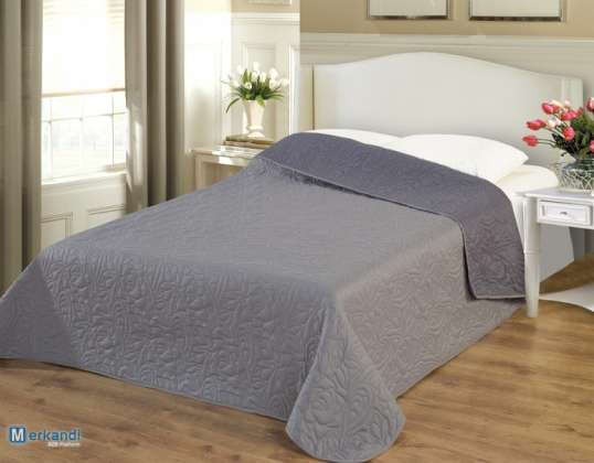 TWO-SIDED QUILTED BEDSPREAD 200X220CM GREY / GRAPHITE