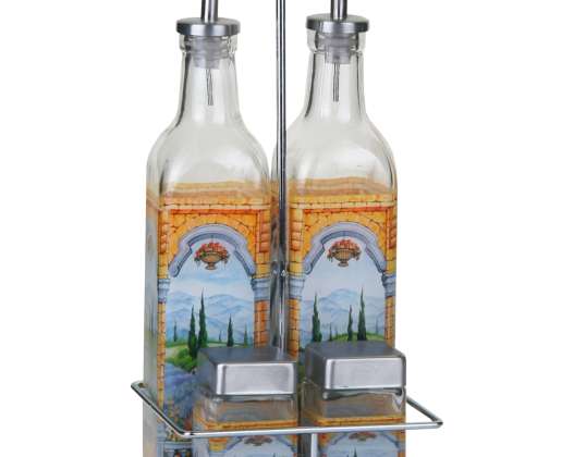 Euro Lady EL-9099 Поставка за подправки с комплект бутилки за масло и оцет - включена метална поставка