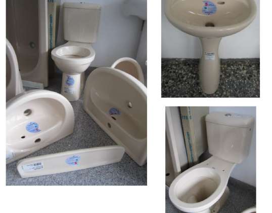 12. SET KERAMAG color crema incl. lavabo + WC + tanque de agua + estante