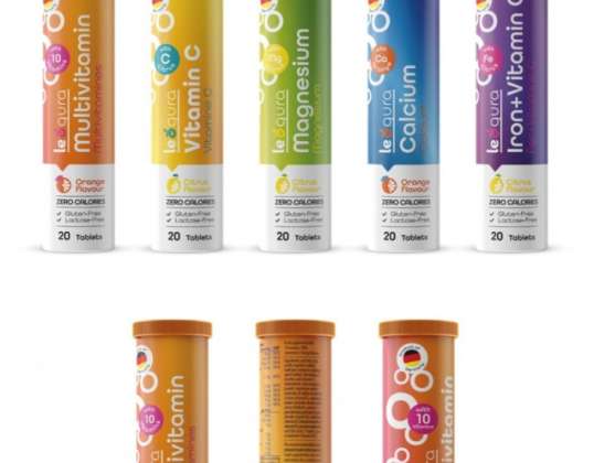 Vitamiinitabletid, kihisevad tabletid Valmistatud Saksamaal legura-vitamiinid