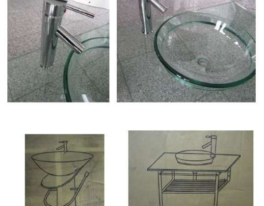 19. Designer washbasin sets of glass with accessories and fittings